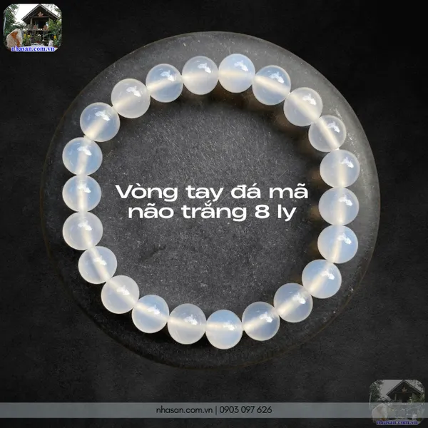 Vòng tay đá mã não trắng 8 ly
