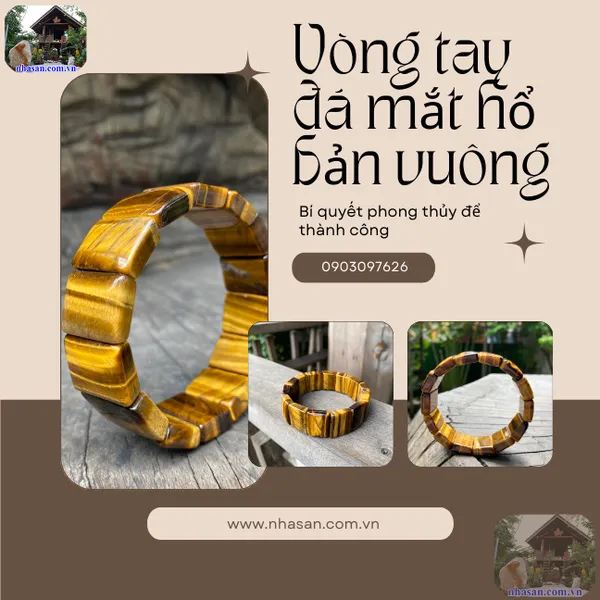 Vòng tay đá mắt hổ bản vuông 20ly (mm) - Biểu tượng của sự tự tin, quyết đoán và thành công