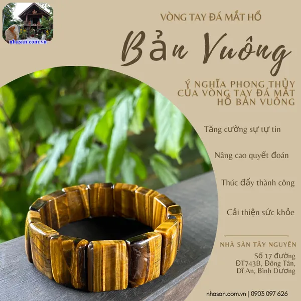Vòng tay đá mắt hổ bản vuông 20ly (mm) - Biểu tượng của sự tự tin, quyết đoán và thành công