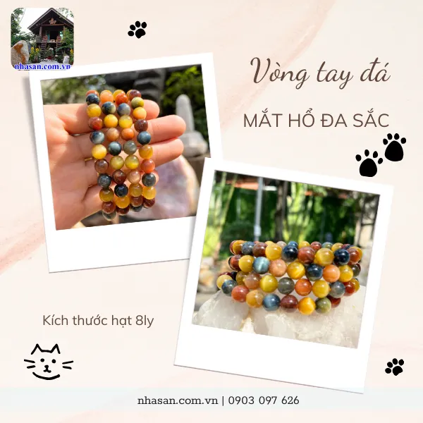 Vòng tay đá Mắt Hổ Đa Sắc Tăng Vượng Khí, Bảo Bình An  8ly, 10ly, 11ly
