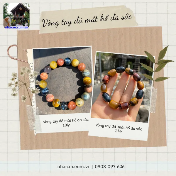 Vòng tay đá Mắt Hổ Đa Sắc Tăng Vượng Khí, Bảo Bình An  8ly, 10ly, 11ly