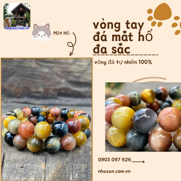 Vòng tay đá Mắt Hổ Đa Sắc Tăng Vượng Khí, Bảo Bình An  8ly, 10ly, 11ly
