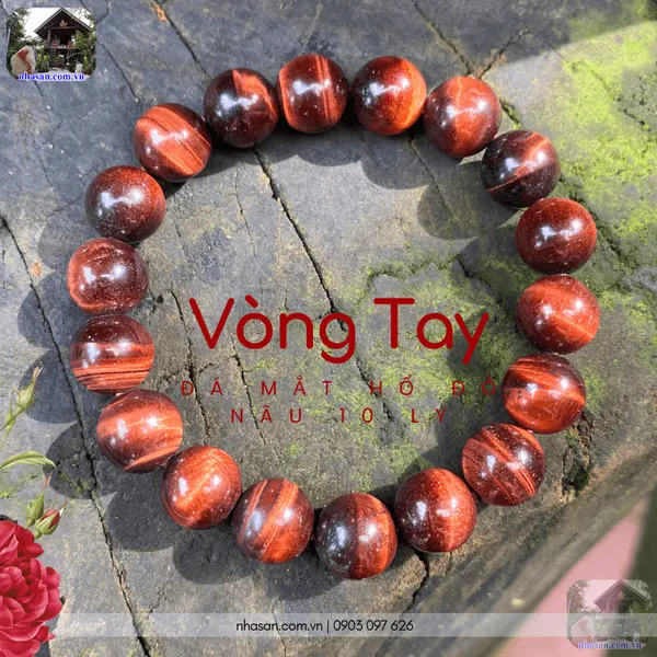 Vòng Tay Đá Mắt Hổ Đỏ Nâu 10 Ly