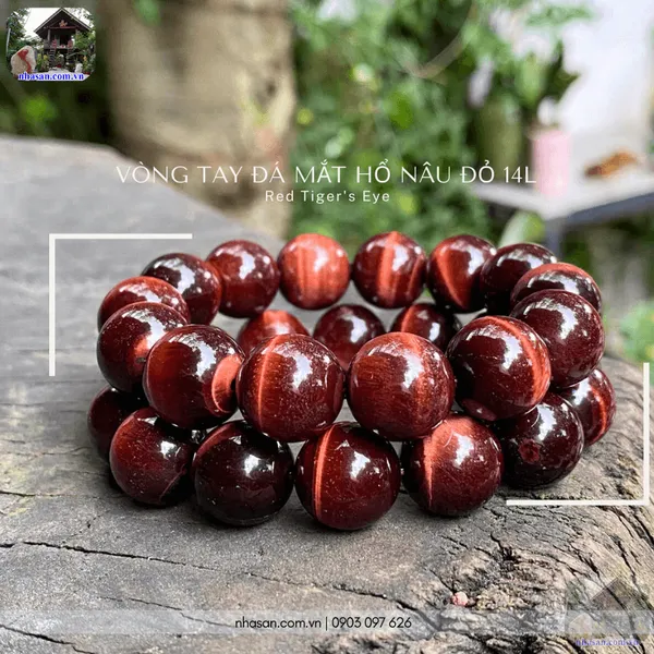 Vòng tay đá mắt hổ nâu đỏ 14ly