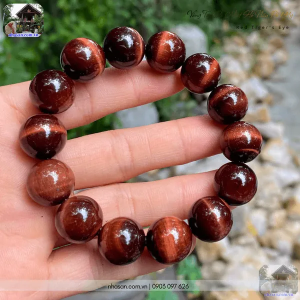Vòng tay đá mắt hổ nâu đỏ 14ly