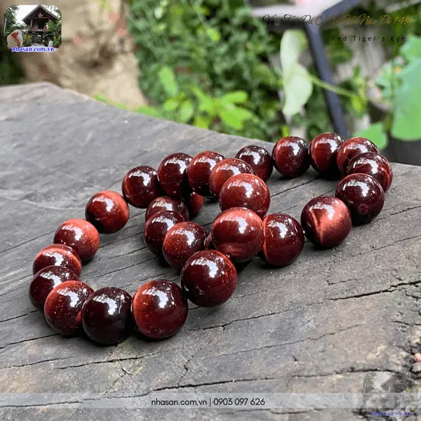 Vòng tay đá mắt hổ nâu đỏ 14ly