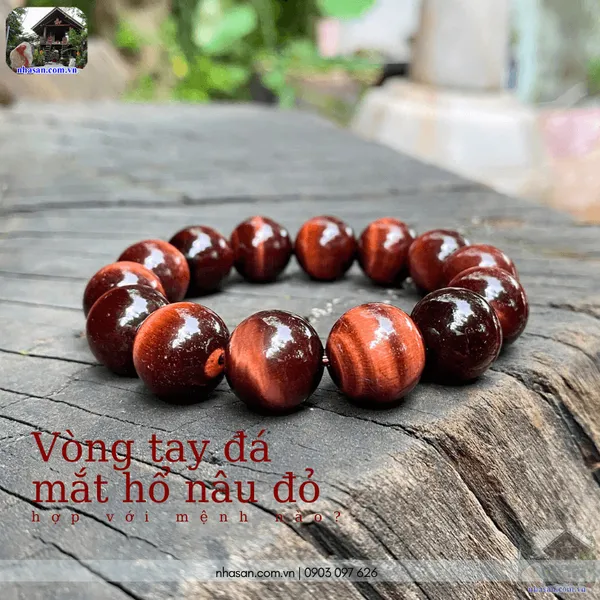 Vòng tay đá mắt hổ nâu đỏ 14ly