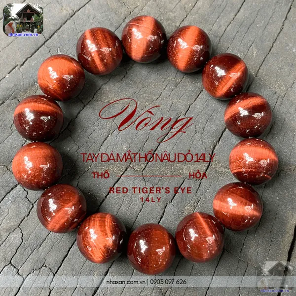 Vòng tay đá mắt hổ nâu đỏ 14ly