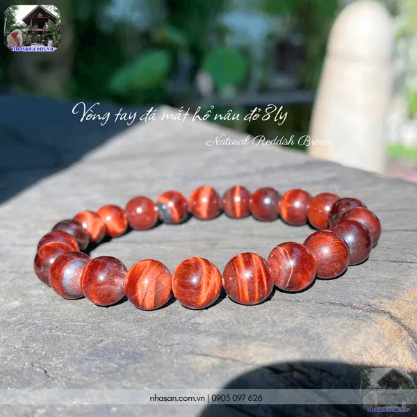 Vòng tay đá mắt hổ nâu đỏ 8ly - Năng lượng ổn định, chữa lành tâm hồn