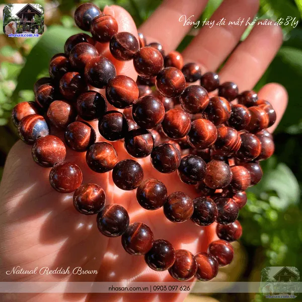 Vòng tay đá mắt hổ nâu đỏ 8ly - Năng lượng ổn định, chữa lành tâm hồn