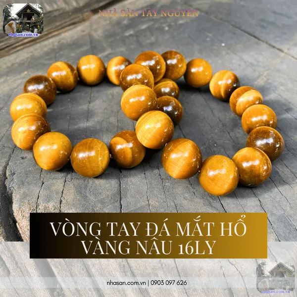 Vòng tay đá mắt hổ vàng nâu 16ly - Vòng tròn năng lượng tích cực