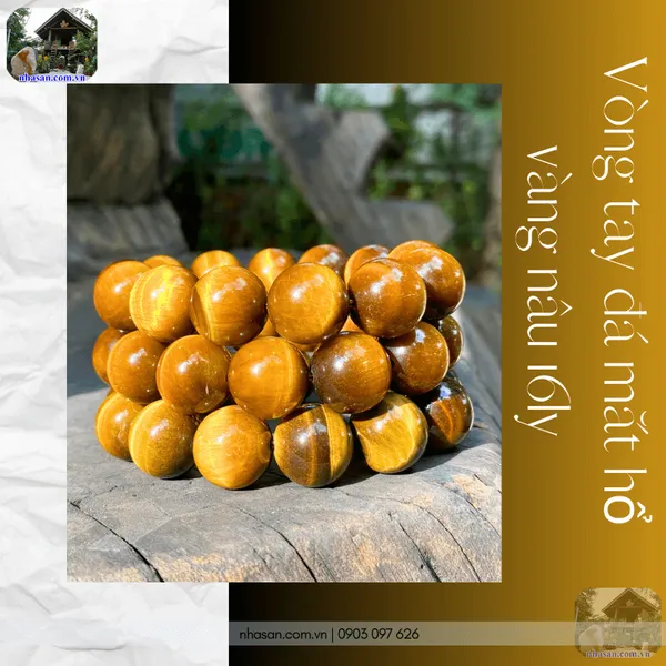 Vòng tay đá mắt hổ vàng nâu 16ly - Vòng tròn năng lượng tích cực