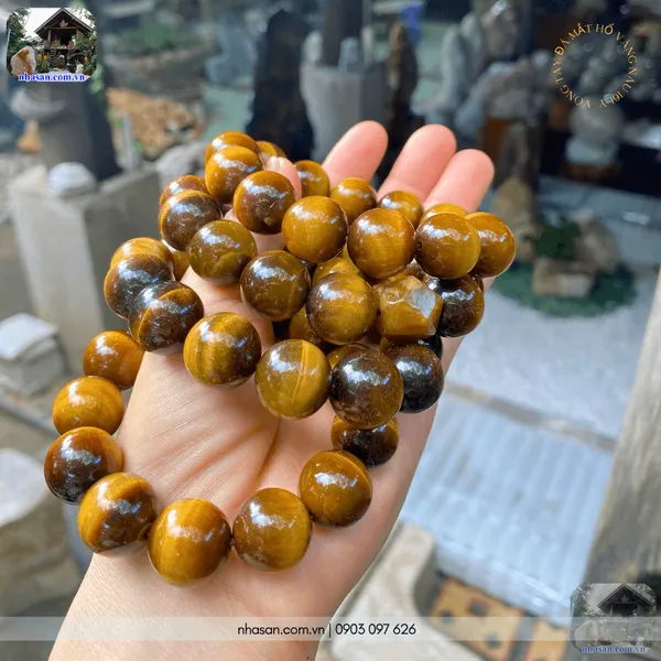 Vòng tay đá mắt hổ vàng nâu 16ly - Vòng tròn năng lượng tích cực