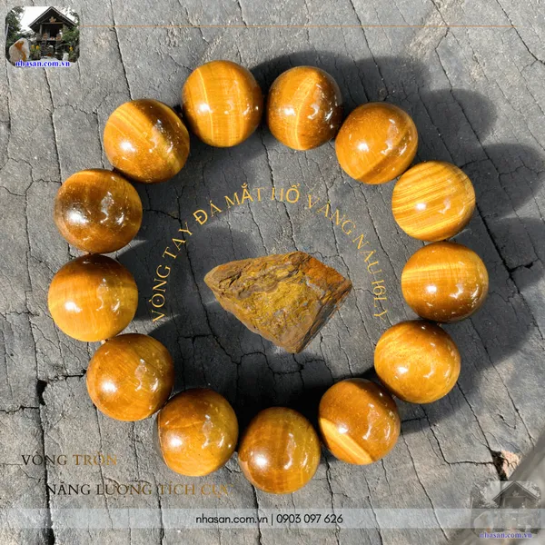Vòng tay đá mắt hổ vàng nâu 16ly - Vòng tròn năng lượng tích cực