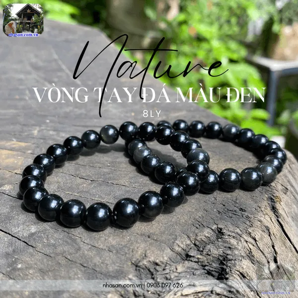 Vòng tay đá màu đen tự nhiên 8ly hợp mệnh Mộc và Thủy