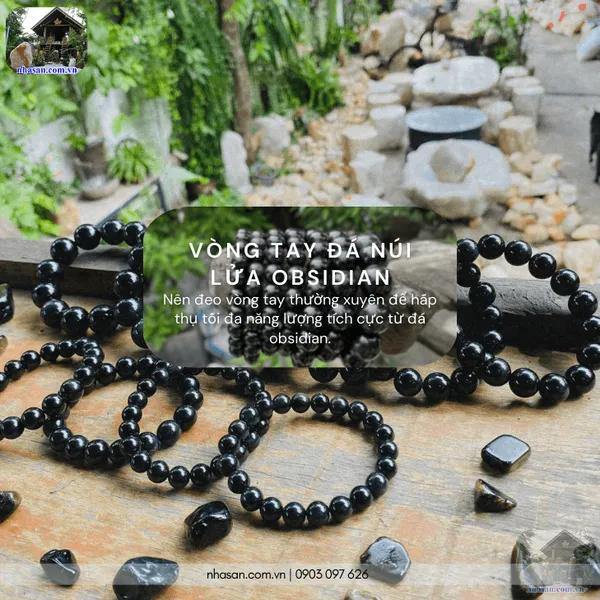 Vòng tay đá núi lửa obsidian 16ly