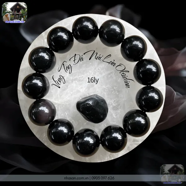 Vòng tay đá núi lửa obsidian 16ly