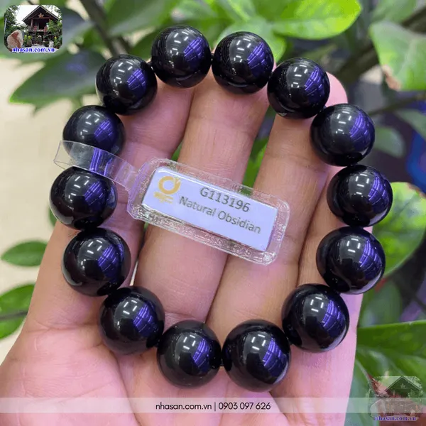 Vòng tay đá obsidian 14ly hút tài lộc, hóa giải xui