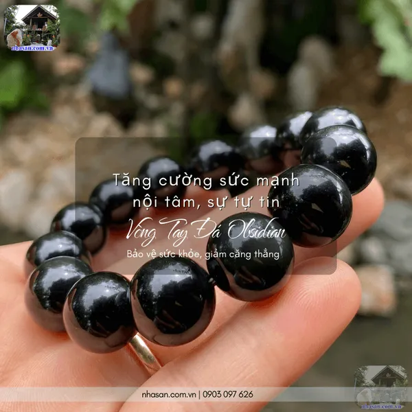 Vòng tay đá obsidian 14ly hút tài lộc, hóa giải xui