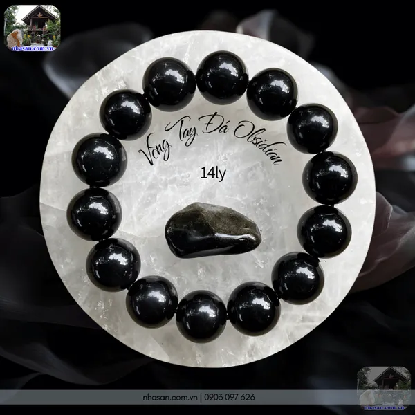 Vòng tay đá obsidian 14ly hút tài lộc, hóa giải xui