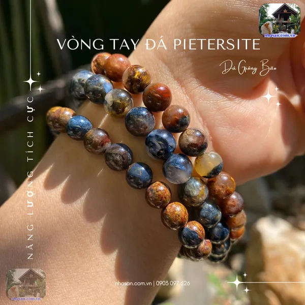 Vòng tay đá pietersite, đá giông bão 7.5ly, 8ly