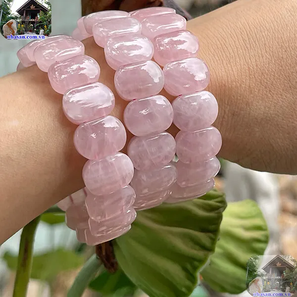 Vòng tay đá thạch anh hồng bản đốt trúc tự nhiên 15mm - Biểu tượng của thanh xuân