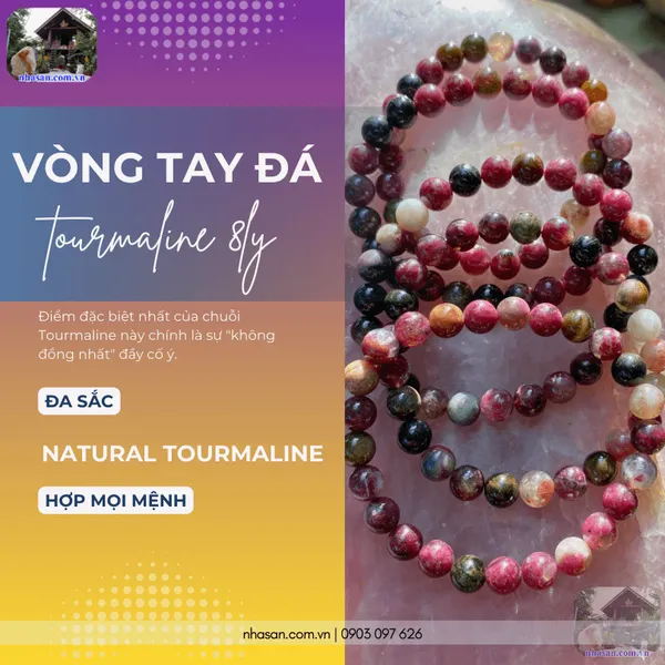 Vòng tay đá tourmaline 8ly