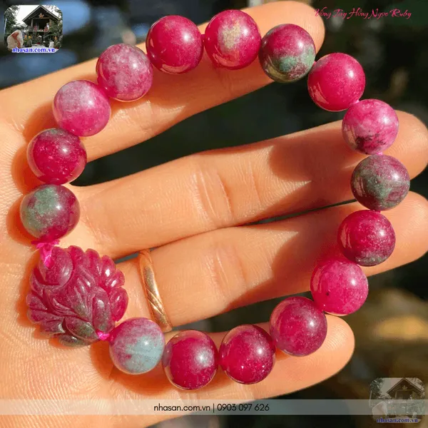Vòng tay hồng ngọc Ruby 10ly mix hồ ly - Khai vận tình duyên và chiêu tài lộc
