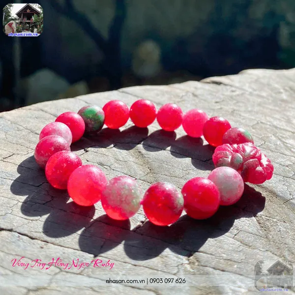 Vòng tay hồng ngọc Ruby 10ly mix hồ ly - Khai vận tình duyên và chiêu tài lộc