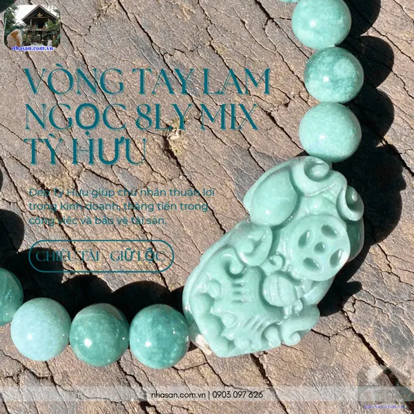 Vòng tay lam ngọc 8ly mix tỳ hưu