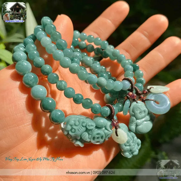 Vòng tay lam ngọc 8ly mix tỳ hưu