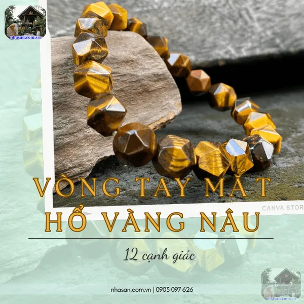 Vòng tay mắt hổ vàng nâu 12 cạnh giác 10ly giúp cân bằng năng lượng