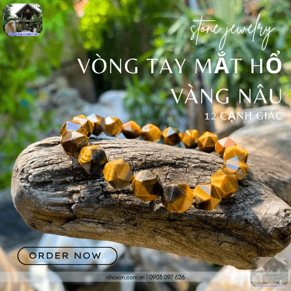Vòng tay mắt hổ vàng nâu 12 cạnh giác 10ly giúp cân bằng năng lượng