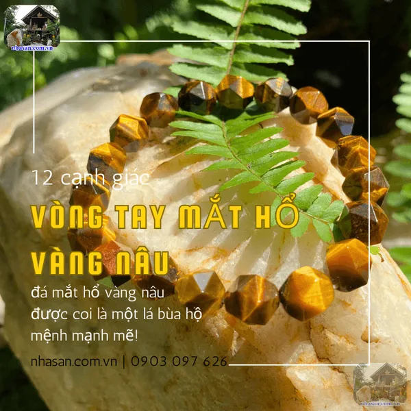 Vòng tay mắt hổ vàng nâu 12 cạnh giác 10ly giúp cân bằng năng lượng
