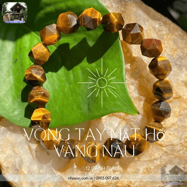 Vòng tay mắt hổ vàng nâu 12 cạnh giác 10ly giúp cân bằng năng lượng