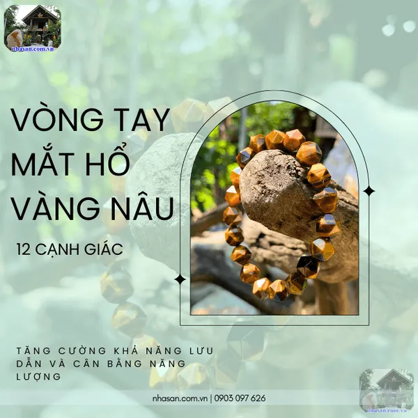 Vòng tay mắt hổ vàng nâu 12 cạnh giác 10ly giúp cân bằng năng lượng