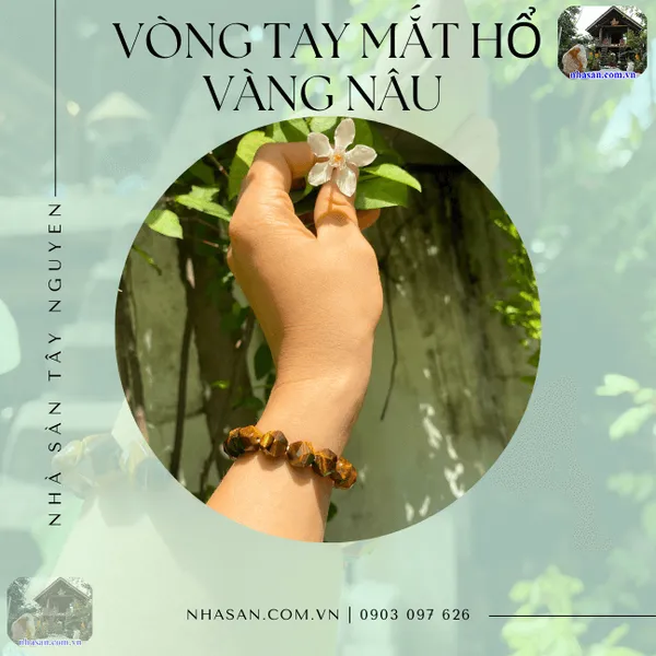 Vòng tay mắt hổ vàng nâu 12 cạnh giác 10ly giúp cân bằng năng lượng