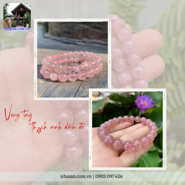 Vòng tay thạch anh dâu đỏ 7,5ly, 8,5ly, 9ly, 10ly, 10.5ly