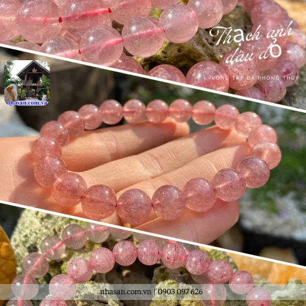 Vòng tay thạch anh dâu đỏ 7,5ly, 8,5ly, 9ly, 10ly, 10.5ly