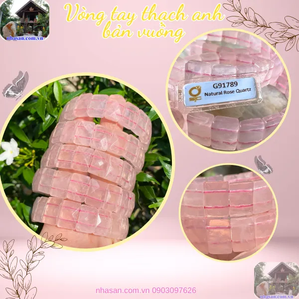 Vòng tay thạch anh hồng bản vuông - Bí quyết thu hút tình yêu và may mắn
