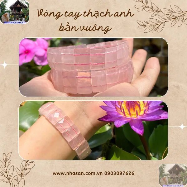 Vòng tay thạch anh hồng bản vuông - Bí quyết thu hút tình yêu và may mắn