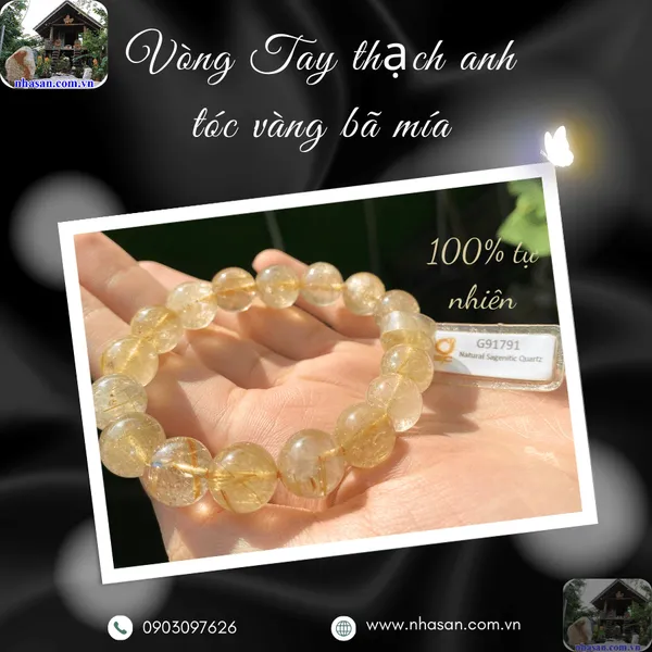 Vòng tay thạch anh tóc vàng bã mía cao cấp