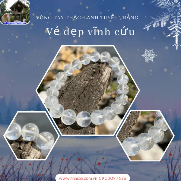 Vòng tay thạch anh tuyết tự nhiên 9ly, 10ly, 11ly hợp mệnh Kim, Thủy
