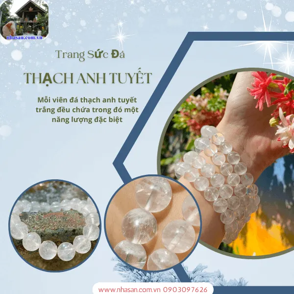 Vòng tay thạch anh tuyết tự nhiên 9ly, 10ly, 11ly hợp mệnh Kim, Thủy