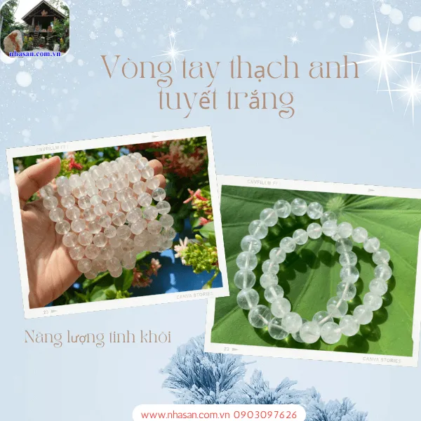 Vòng tay thạch anh tuyết tự nhiên 9ly, 10ly, 11ly hợp mệnh Kim, Thủy