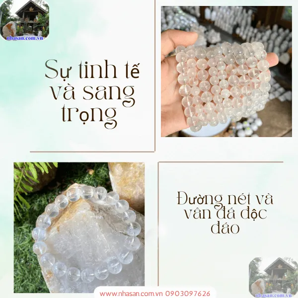 Vòng tay thạch anh tuyết tự nhiên 9ly, 10ly, 11ly hợp mệnh Kim, Thủy