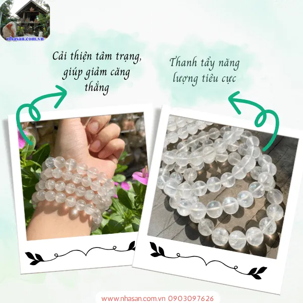 Vòng tay thạch anh tuyết tự nhiên 9ly, 10ly, 11ly hợp mệnh Kim, Thủy