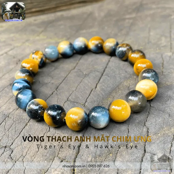 Vòng thạch anh mắt chim ưng (đá mắt hổ) 8ly 