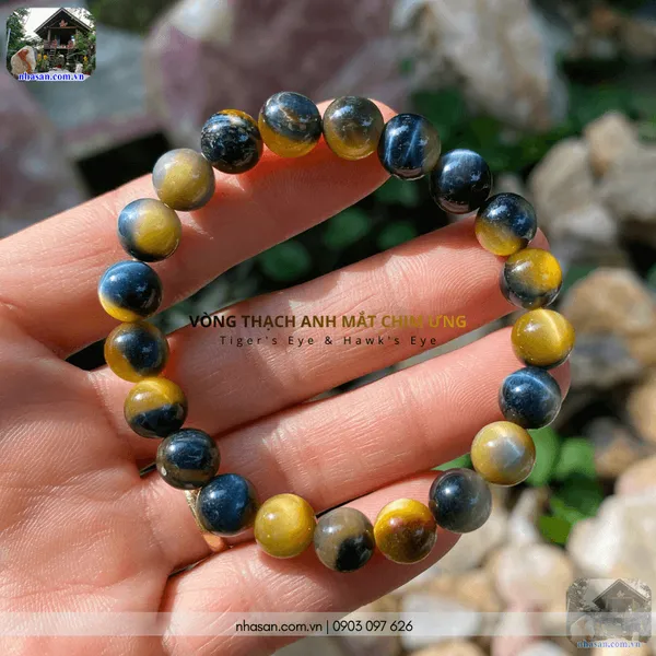 Vòng thạch anh mắt chim ưng (đá mắt hổ) 8ly 