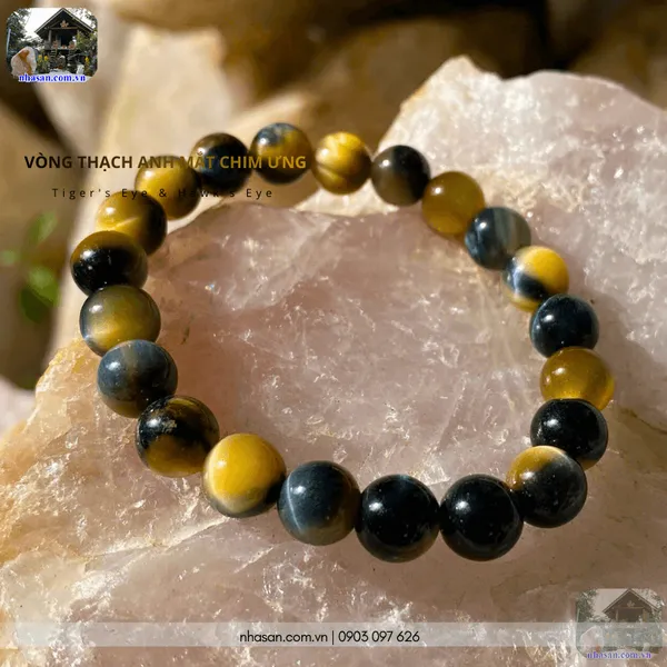 Vòng thạch anh mắt chim ưng (đá mắt hổ) 8ly 